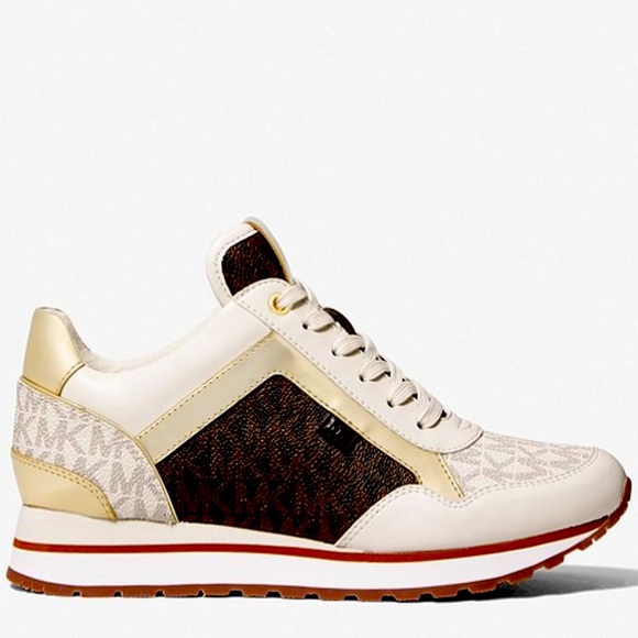 MICHAEL KORS SIGNATURE “MADDY” LEATHER DESIGNER TRAINING SHOES - Picture 2 of 9